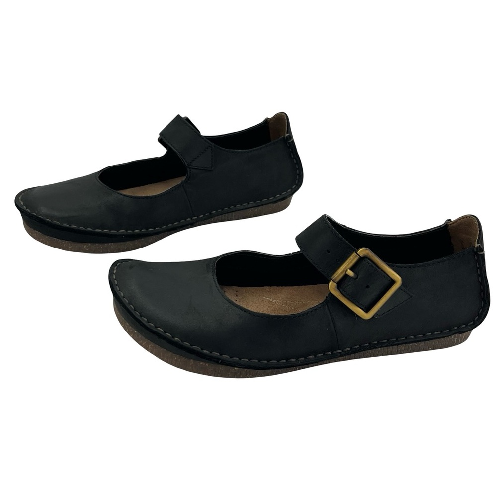 Clarks Black Flats with Gold Buckle
